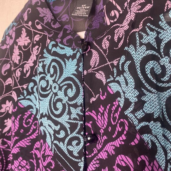 Maggie Barnes Sheer Button-Up Tunic Top Womens 2X 22/24W Colorful Purple Blue Ar - Picture 5 of 9